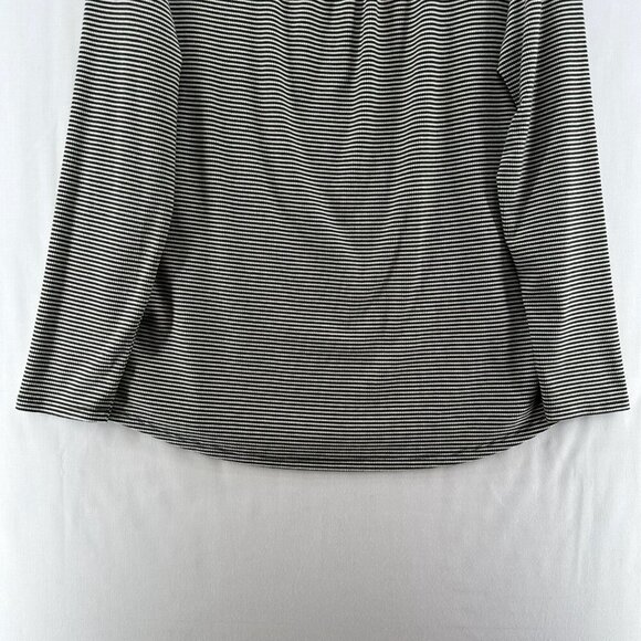 Tahari Top Size L Ribbed Striped Cowl Neck Long Sleeve Stretch Olive/ White - Picture 6 of 11